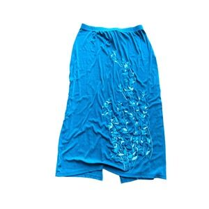 Carolyn Strauss Collection Teal Blue Floral Puff Print Maxi Skirt Large Made USA